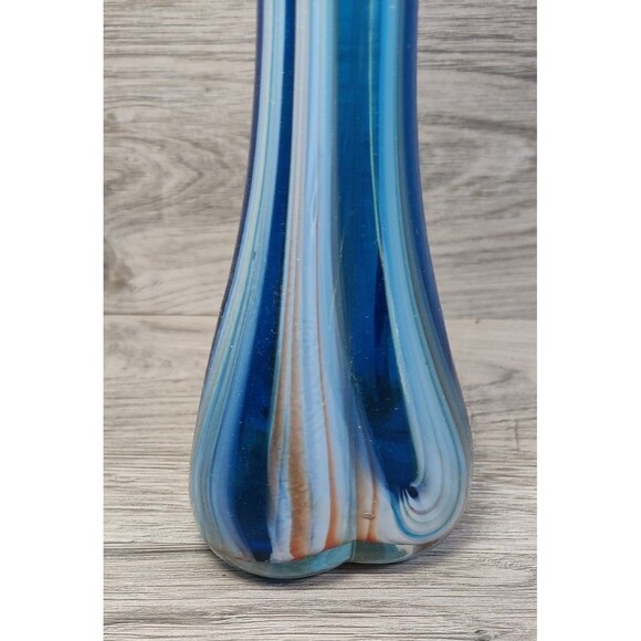Vintage 10.5” Hand Made & Blown Blue Swirl Swung Stretch Glass Bud Vase Japan - Picture 6 of 10